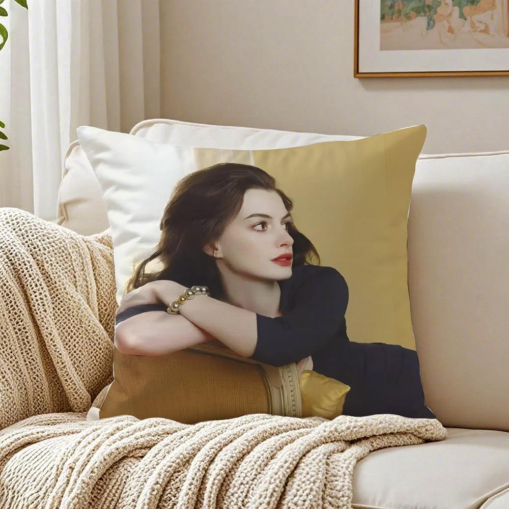 

American Beautiful Actress AAnne Hathaway Cushion Cover Pillowcase Antidustmite living Room Sofa Decor Cushion Room 30X30cm