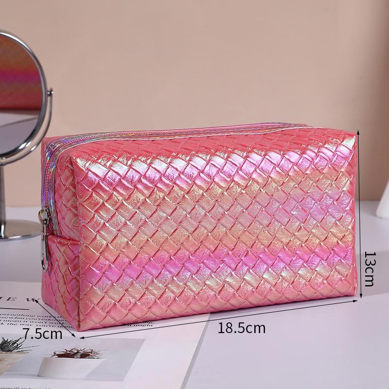 New Knitted Leather Makeup Bag Lightweight Handheld Bag Makeup And Skincare Product Bag Fashionable Phantom Storage Bag