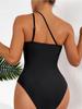 Solid Color One Shoulder Sexy High Waist One Piece Bikini Swimsuit Women Fashion Beach Vacation Elegant Wear