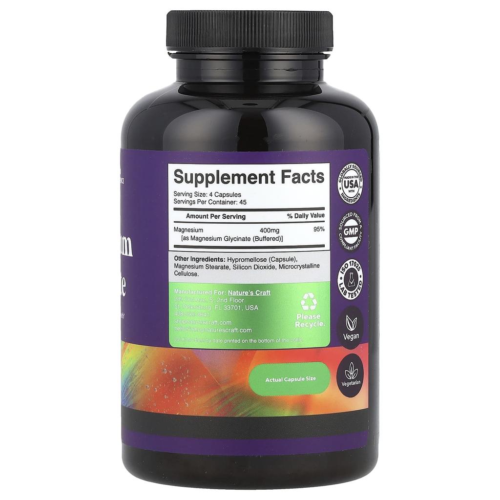 Nature's Craft Magnesiumglycinat, 180 Kapseln (100 mg pro Kapsel)