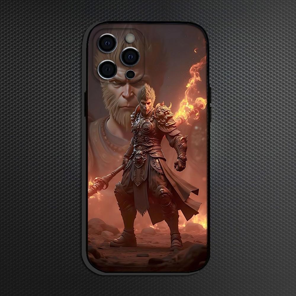 Black Myth Wukong Game Phone Case For iPhone 16,15,14,13,12,11 Plus,Pro Max, Soft Silicone Black Cover