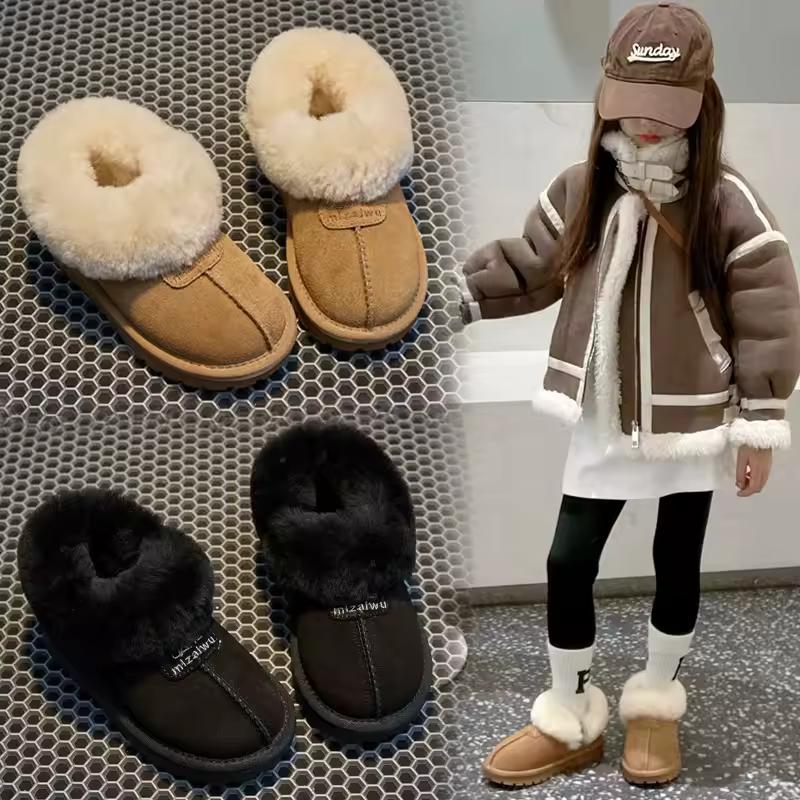 Simple Girls Slipper Elastic Band Kids Toes Wrapped Winter Warm Boys Children Cotton Shoes Casual Non-slip Cute Short Boots