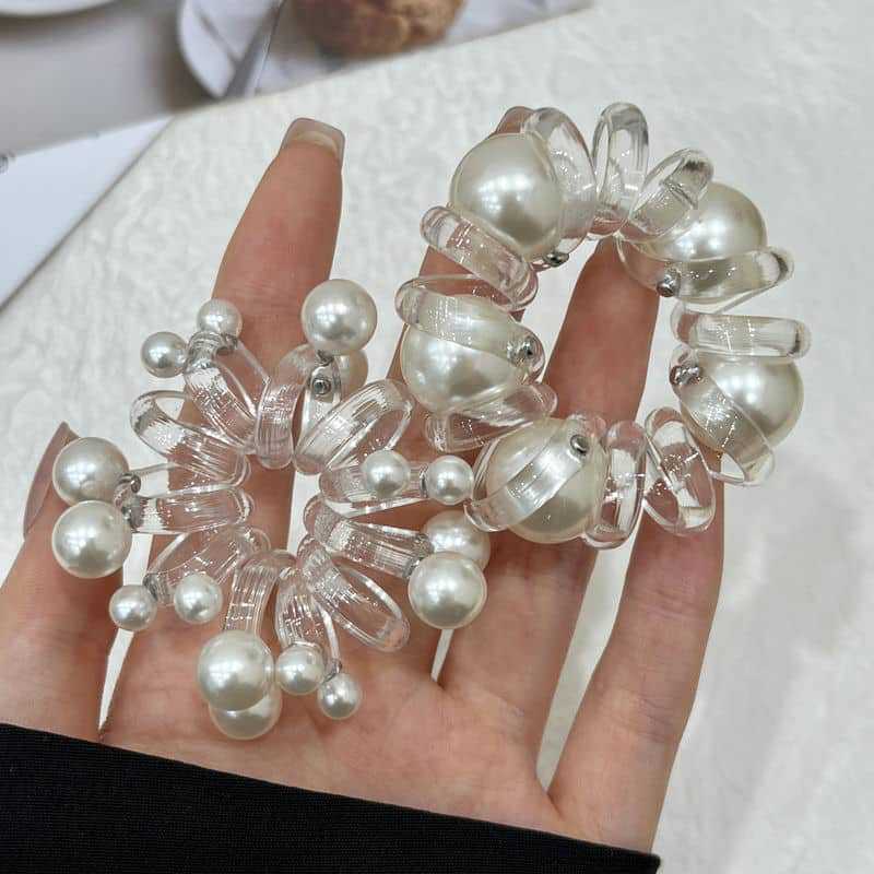 4PCS Telephone Line Hair Loop Does Not Damage Hair Rubber Band Hair Accessories Female Headwear Pearl Telephone Line Rope