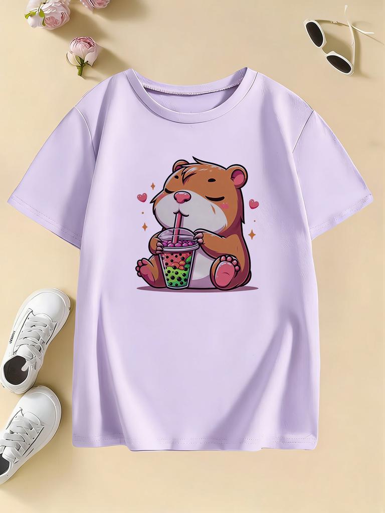 Y2K Clothes Capybara Design T Shirts Manga Kids Childrens Tshirt Boys Girls Summer Spring Casual Top Tee Shirt
