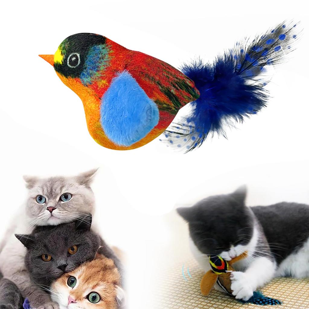Teasing Toy Realistic Bird With Sound Feather Pet Toy For Stress Relief And Entertainment
