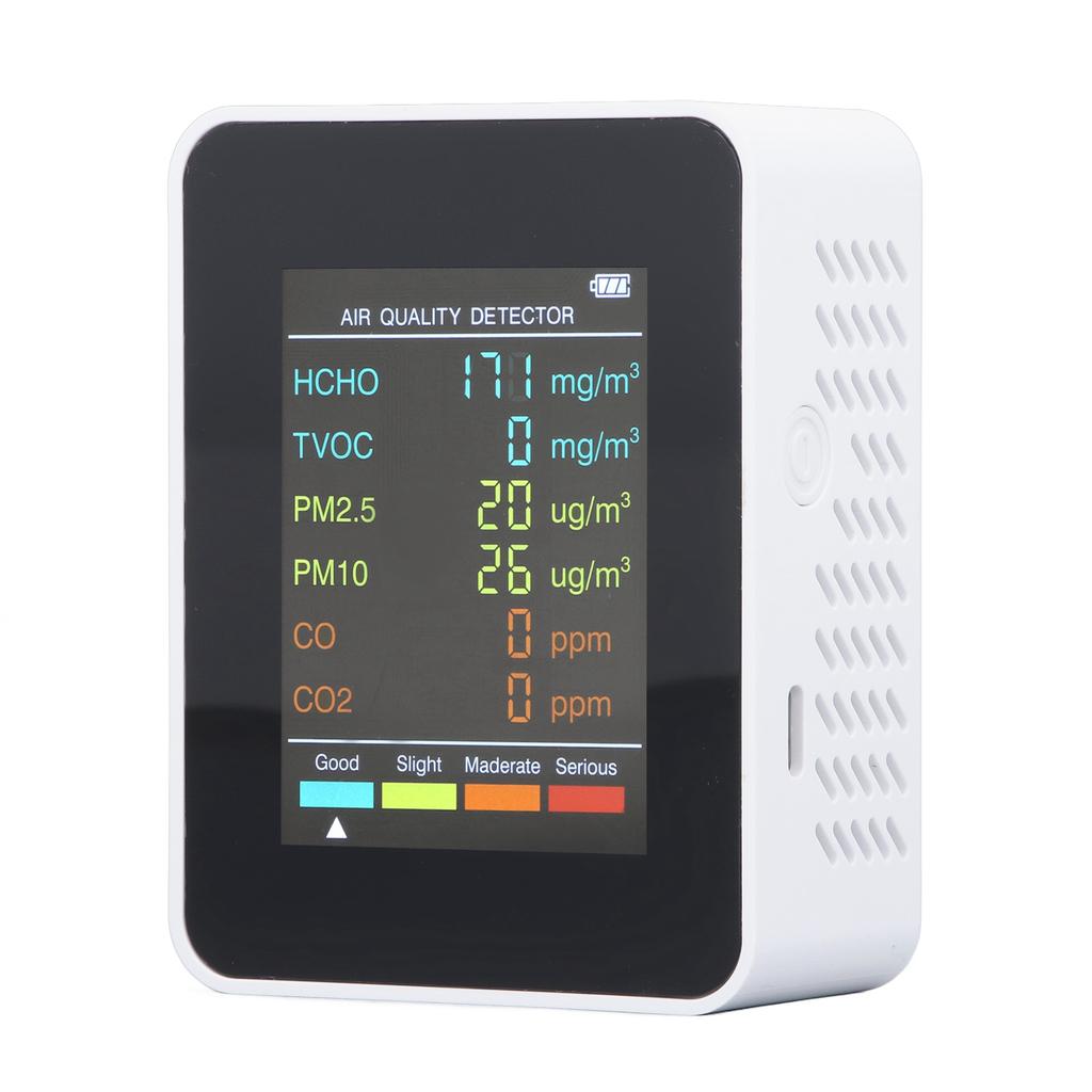 Air Quality Monitor Portable LCD Backlight Screen CO2 TVOC HCHO PM2.5 PM10 Detector with Alarm White