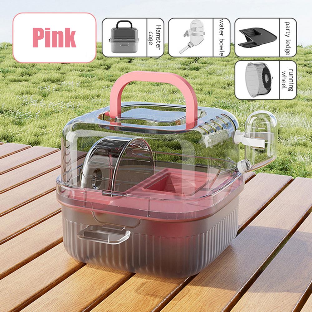 

Chinchilla Cage Translucent Hamsters Travel Carry Case Large Capacity Breathable Hedgehog Pet Carrying Box With Water Bottle рожевий