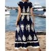New Summer Holiday Style Printed V-neck Waist Short-sleeved Dress Holiday Long Dress