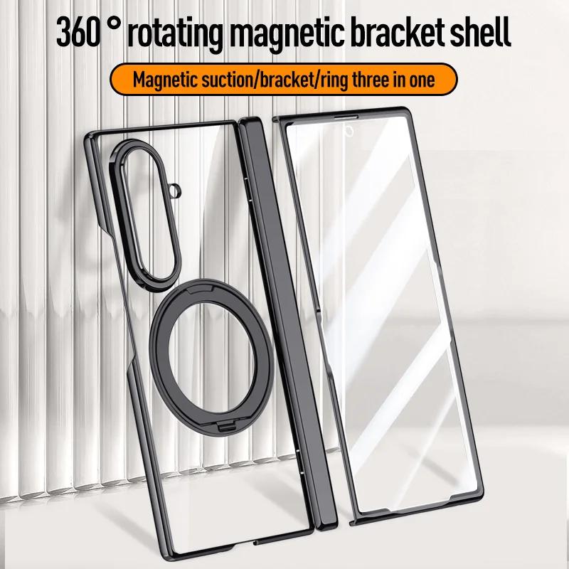For Samsung Galaxy Z Fold 8Ultra Swivel Alloy Bracket Magnetic & Bracket & Ring 3in1 Tempered Glass Film For Magsafe Phone Case