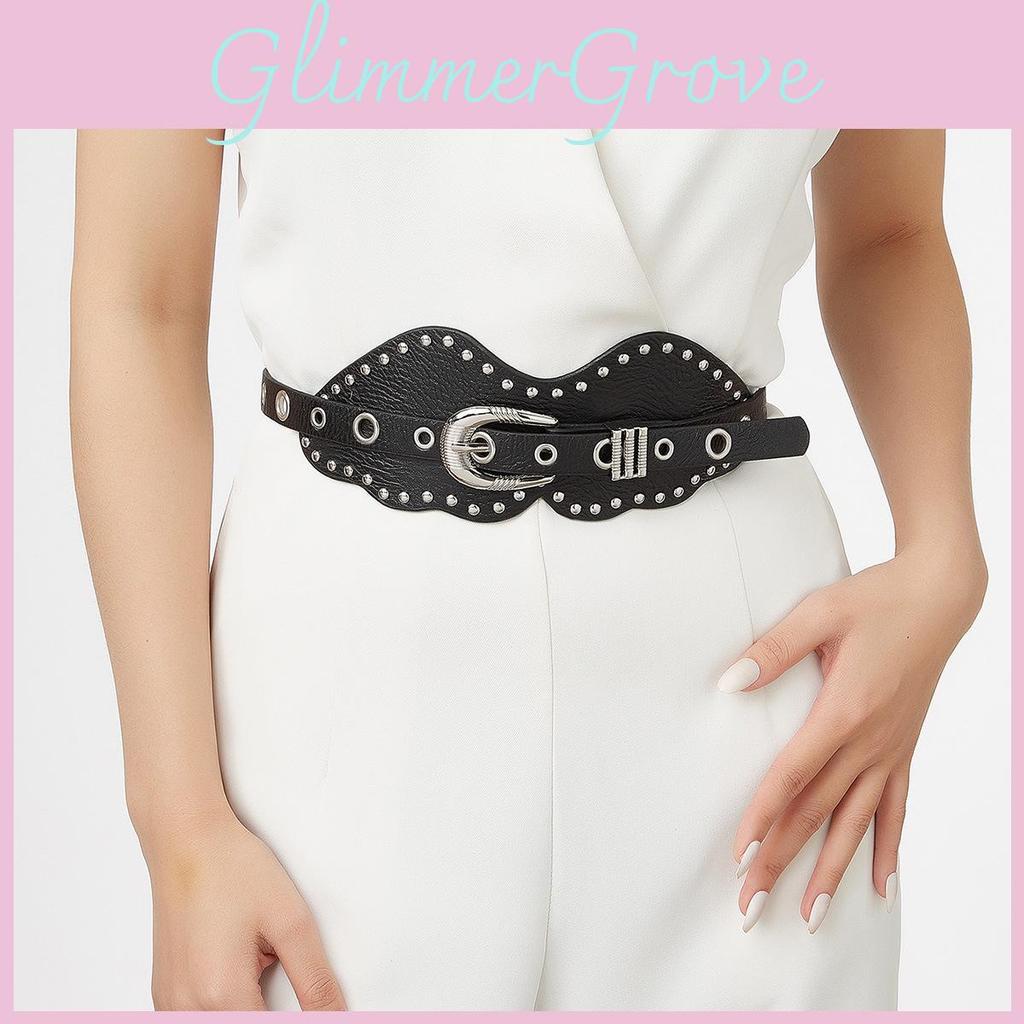 Trendy Retro Leather Belt With Metal Pin Closure Bold Decorative Elements