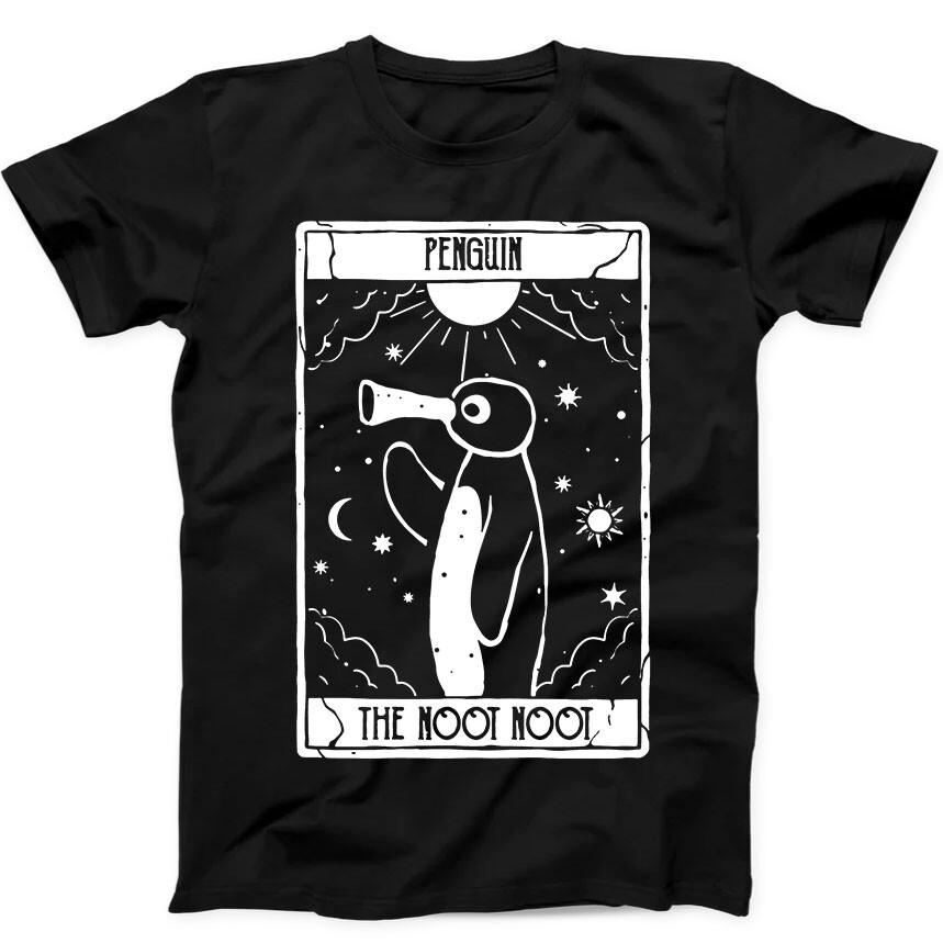 Noot Noot Tarot Card Penguin Rainbow Pingu Funny Gift Tee Black T Shirt Unisex T-Shirt M