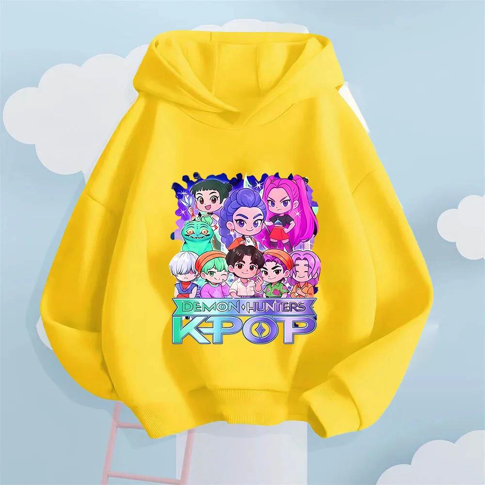 Korean KPop Devil Hunter Cartoon Girl Hooded Sweatshirt Warm Children's Wave Fashion Casual Top Casual Girls' Clothing