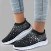 Fashion Women's Slip-On Crystal Sneakers 2025 Breathable Mesh Plus Size 35-43 Casual Flats Women Comfort Soft Sole Running Walking Shoes