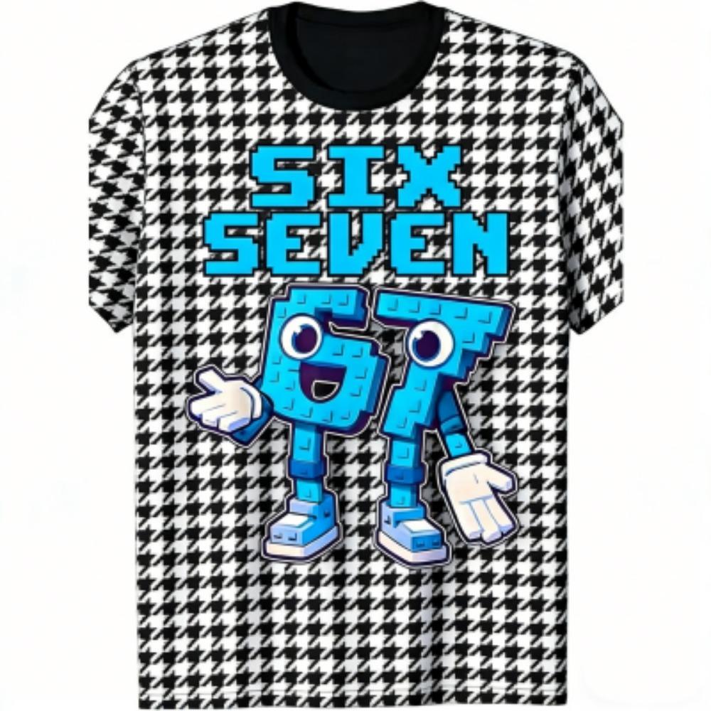 

Fashion Kids T-Shirt 67 Six Seven Grid Print Boy and Girl Tees Top Summer Short Sleeve O Neck Casual Outdoor Kids Clothing 100