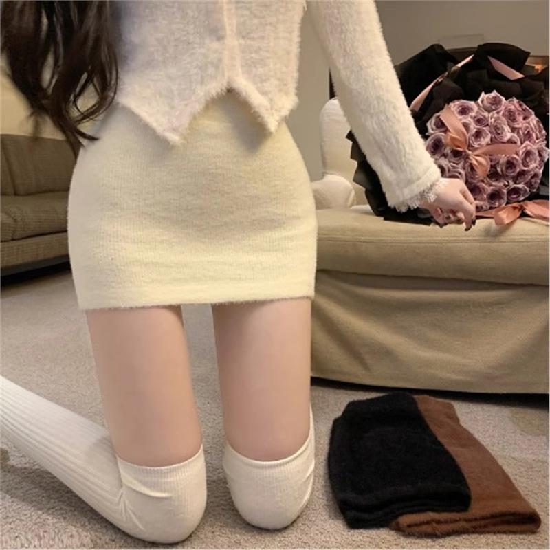 

High Waist A-line Knit Skirt for Women - Slimming and Sexy Autumn/Winter Style XL (Over 119 jin) абрикос світлого кольору