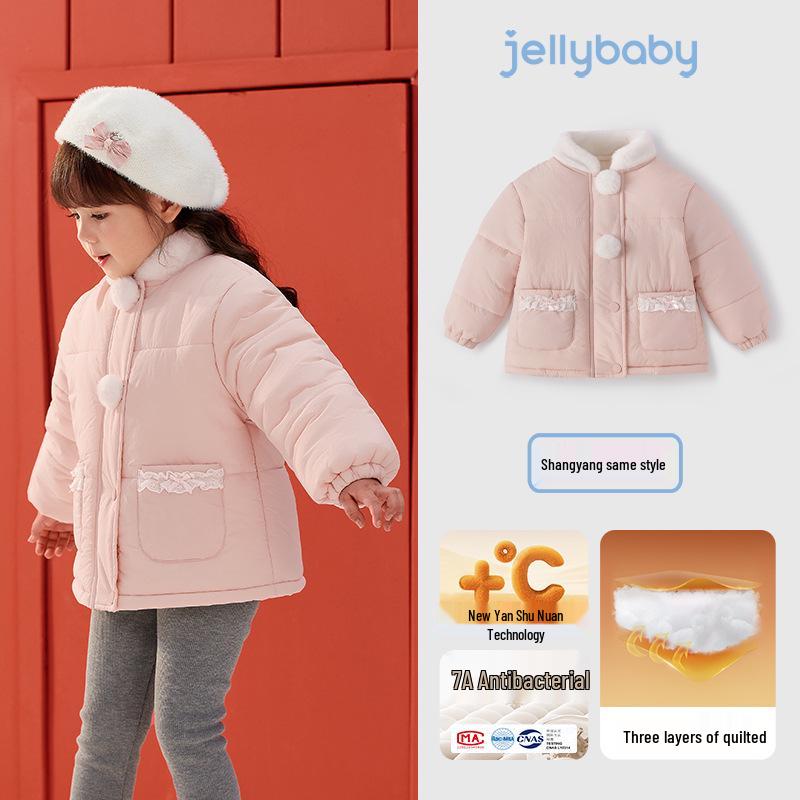 Girls' Winter Cotton Jacket: Plush-Padded Coat for Stylish 3-Year-Olds