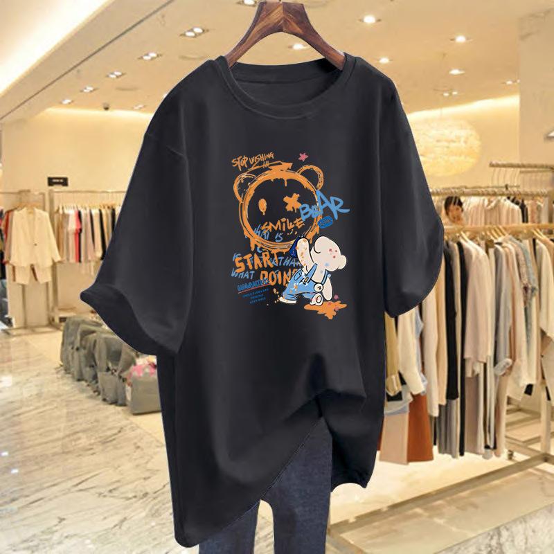Pure cotton spring and summer new fashion printing cartoon bear pattern loose t-shirt women's summer
