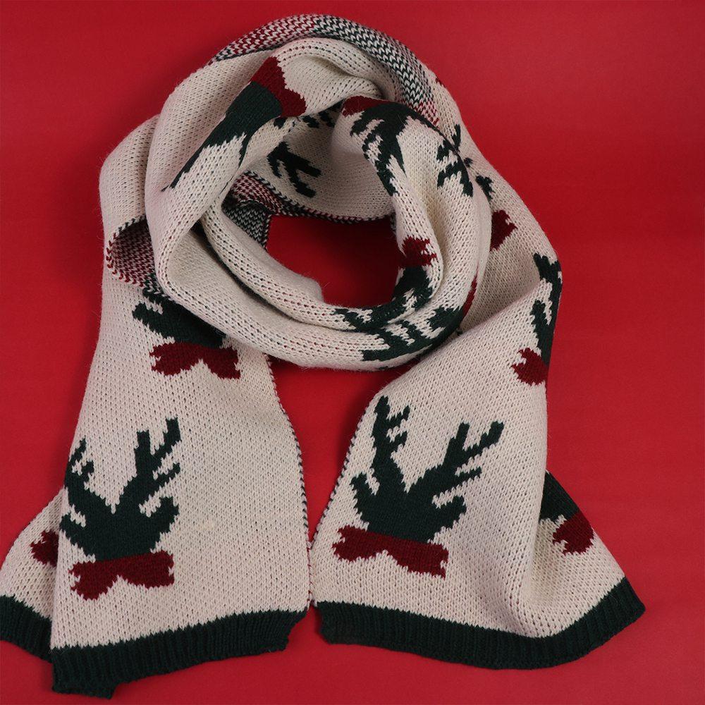 Deer Christmas Scarf Red Winter Cashmere Scarves Cute Wool Knitted Scarf Girl