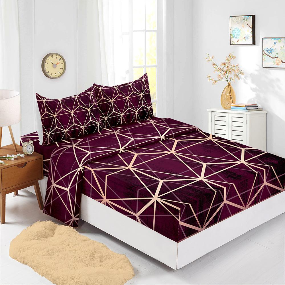 Four-Piece Mattress Sheet Digital Printing Mattress Protective Cover Bedding Geometry