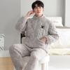 Winter Couple Pajamas Women'S Three-Layer Padded Cotton Thickened And Velvet Winter New Warm Men'S And Women'S Zipper Loungewear Set