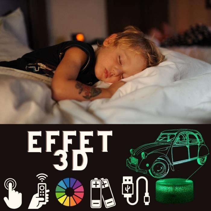 Lampe Chevet 3D LED Voiture De Collection 2CV Deux Chevaux, Veilleuse Changement De Couleurs, Lampe Tactile Bureau Chambre Vintage