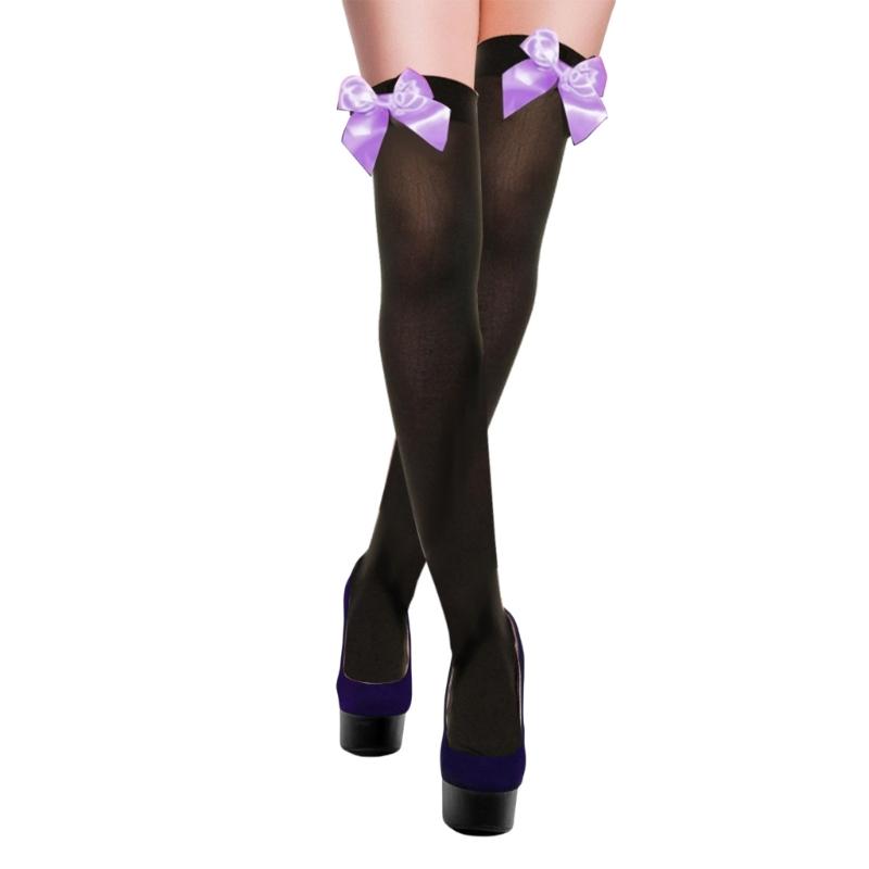 Stylish Thigh High Socks with Sweet Bowknot Accent 80D Velvets Opaque Over Knee Stockings for Women Casual and Party Use