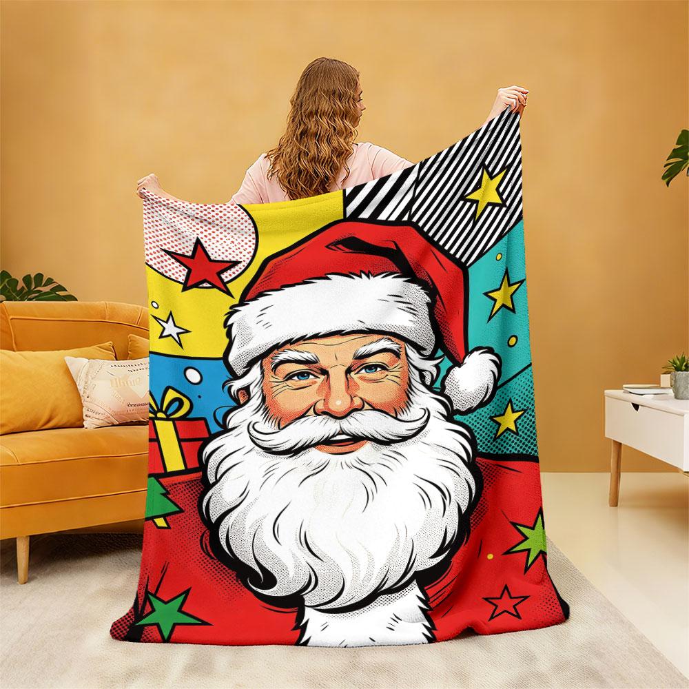 1pc Pop Style Christmas Santa Claus 230g Flannel Blanket, Soft Comfortable Throw Blanket For Sofa Lounge And Daily Nap