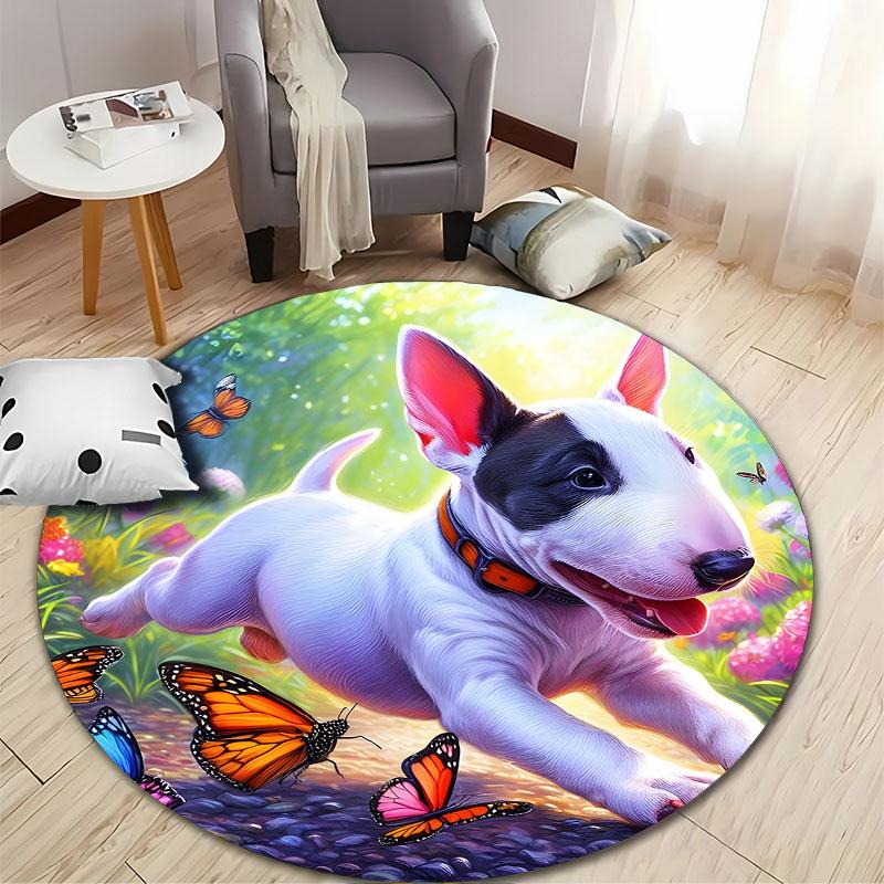 Free shipping! Playful Puppy and Butterfly Garden Round Rug round carpet for home sofa bedroom, gift