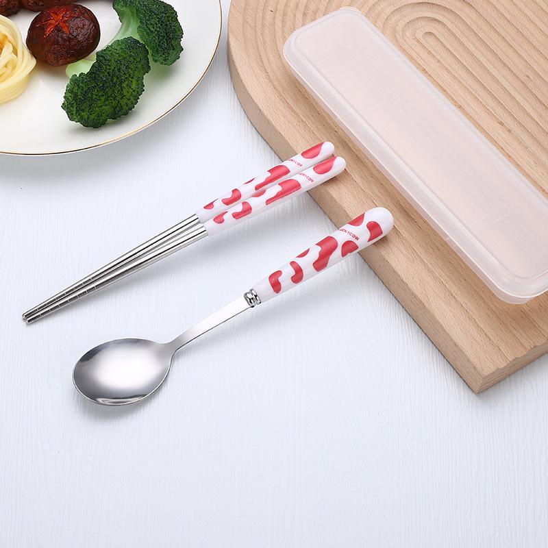 Stainless Steel 3-Piece Portable Cutlery Set: Chopsticks, Spoon & Fork - Sleek Design, Ideal for Students & Gifts