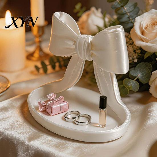Versatile Home Decor Tray 3D Printed Bow Jewelry Organizer Tray, Decorative Ribbon Ring Holder for Beauty Accessory Rings Earrings Necklace,