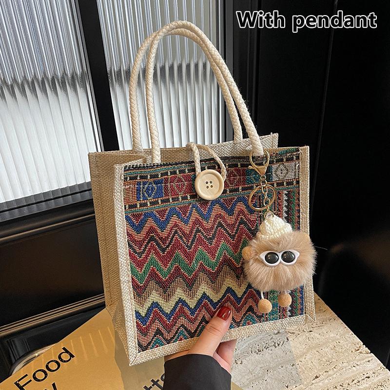 Tragbare Bento-Tasche Lässige Tragetasche für Damen Ethnischer Stil Pendler-Handtasche Einfache Große Kapazität Einkaufstasche Geschenke