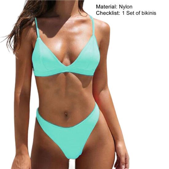 2 Pcs/Set Swimwear Set Solid Color Simple Quick-drying Classic Summer Bikini