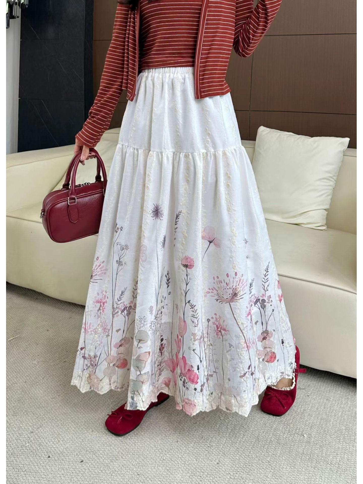 Французское сладкое вышитое платье-трапеция с затягивающейся талией, облегающее, с высокой талией One Size абрикосовый