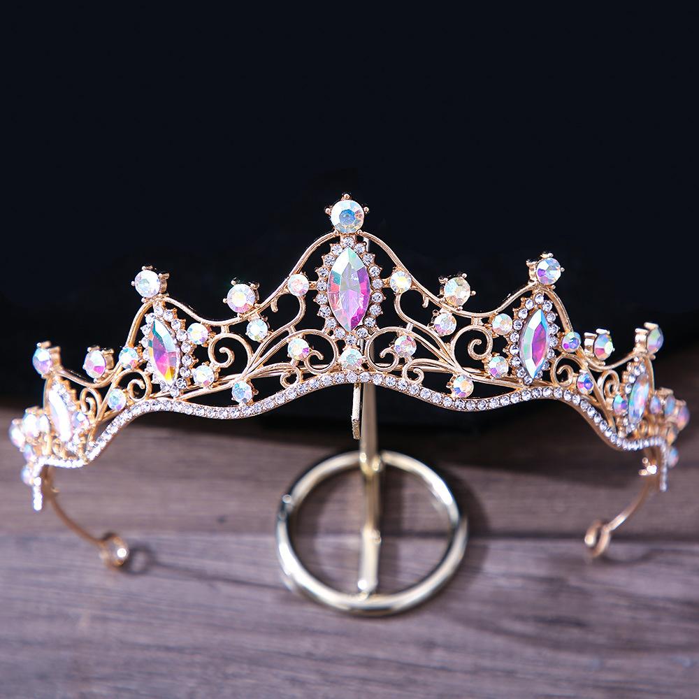DIEZI Elegant Simple Red Pink Crystal Crown Hair Zircon Tiara Girls Birthday Party Wedding Rhinestone Bridal Crown Accessories