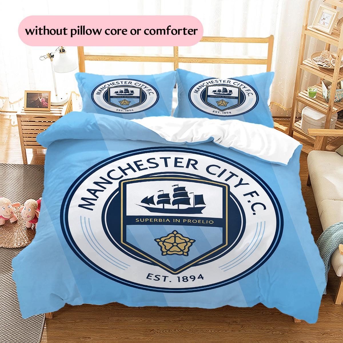 

Manchester City Pattern Bedding Quilt Set Home Decoration Gift (1 * duvet cover + 2 * pillowcase without core) 135x200cm