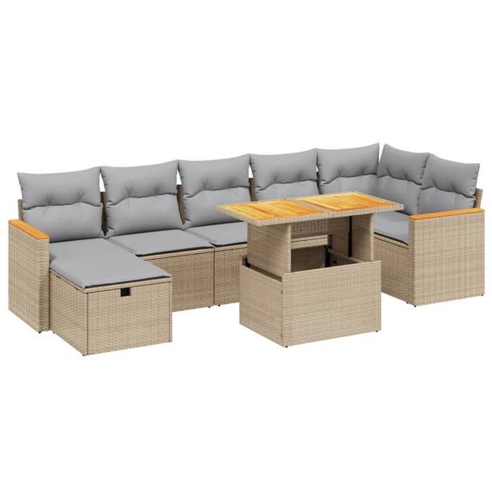 VidaXL Salon de Jardin avec Coussins 8 pcs, Canapés de Terrasse, Ensemble de Meubles de Patio, Mobilier d'Extérieur, Beige 3276048