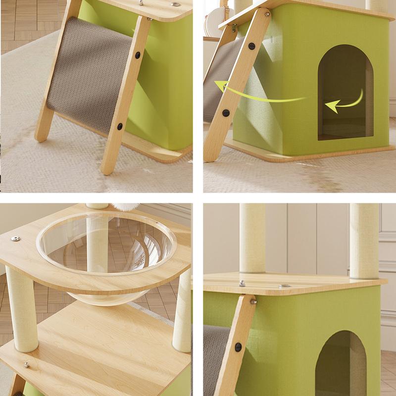 Green Cat Tree with Cat Condos Cat Scratchers Space Capsule Cat Climbing Frame Cat Tree Tower Cat Scratching Posts Pet Products