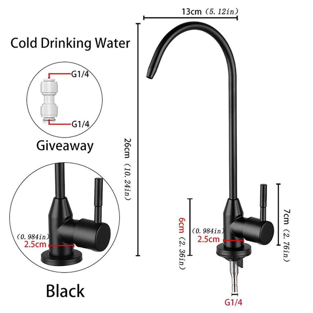 1/4" Küchenarmatur Edelstahl Wasserfilter Wasserhahn Trinkwasserhahn Filter Wasserhahn Einzel Kaltwasser Spüle Wasserhahn