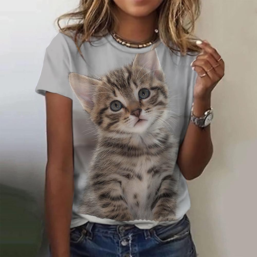 Новые летние женские футболки с милым котом и цифровым 3D принтом — фото 9