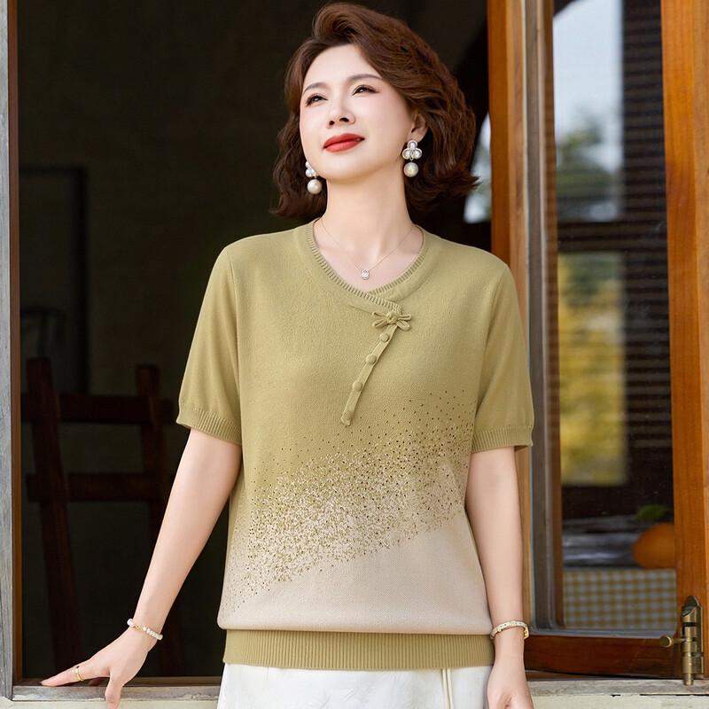 Paster Women s Summer Gradient Patchwork Knit Top 4XL зелёный