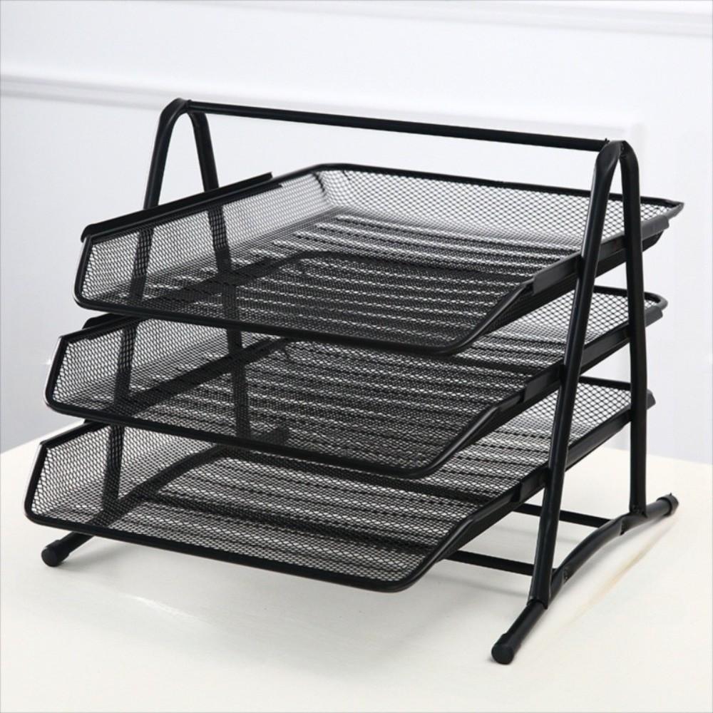 Metal Three-layer File Rack Wire Mesh Desktop Document Rack Durable Desktop Data Tray  Countertop