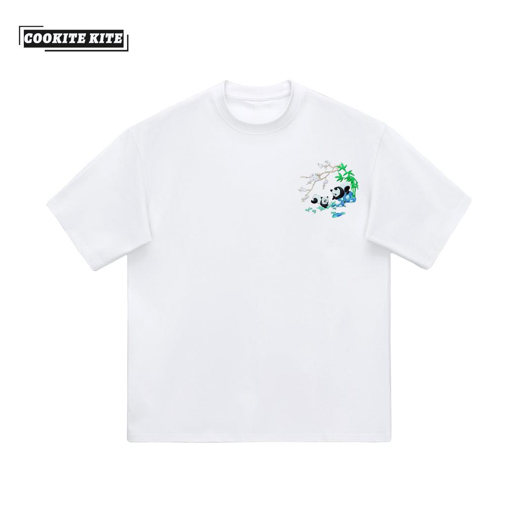 Herren Sommer Neu Chinesischer Panda Stickerei Locker Übergröße Trend Rundhals Vielseitig Kurzarm T-Shirt Herren