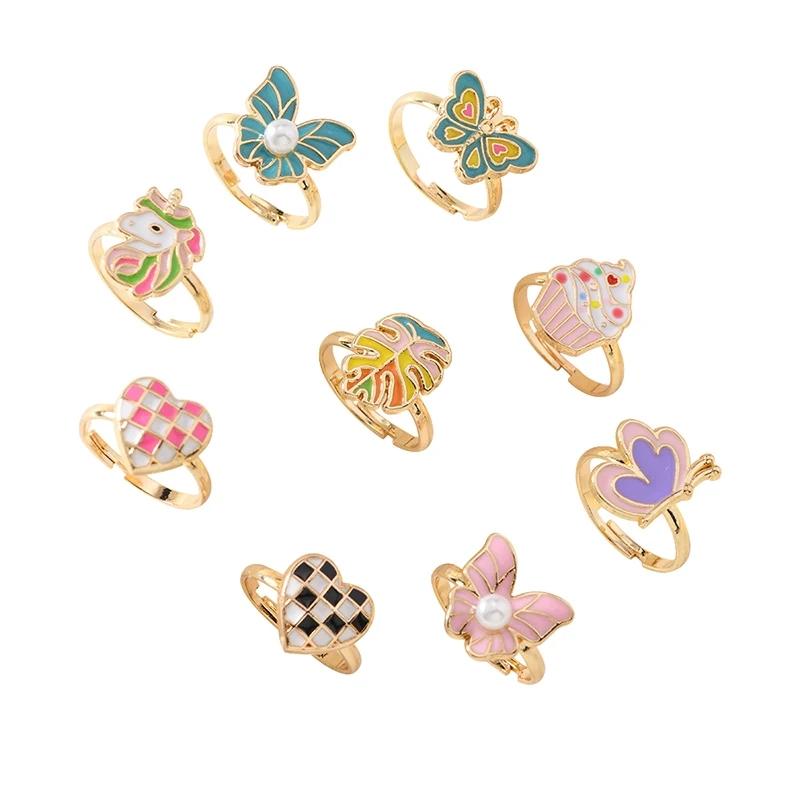 9Pcs Adjustable Rings for Girls Women Flower Butterfly Heart  Alloy Ring Fashion Beauty Jewelry Christmas New Year Gift for Girl