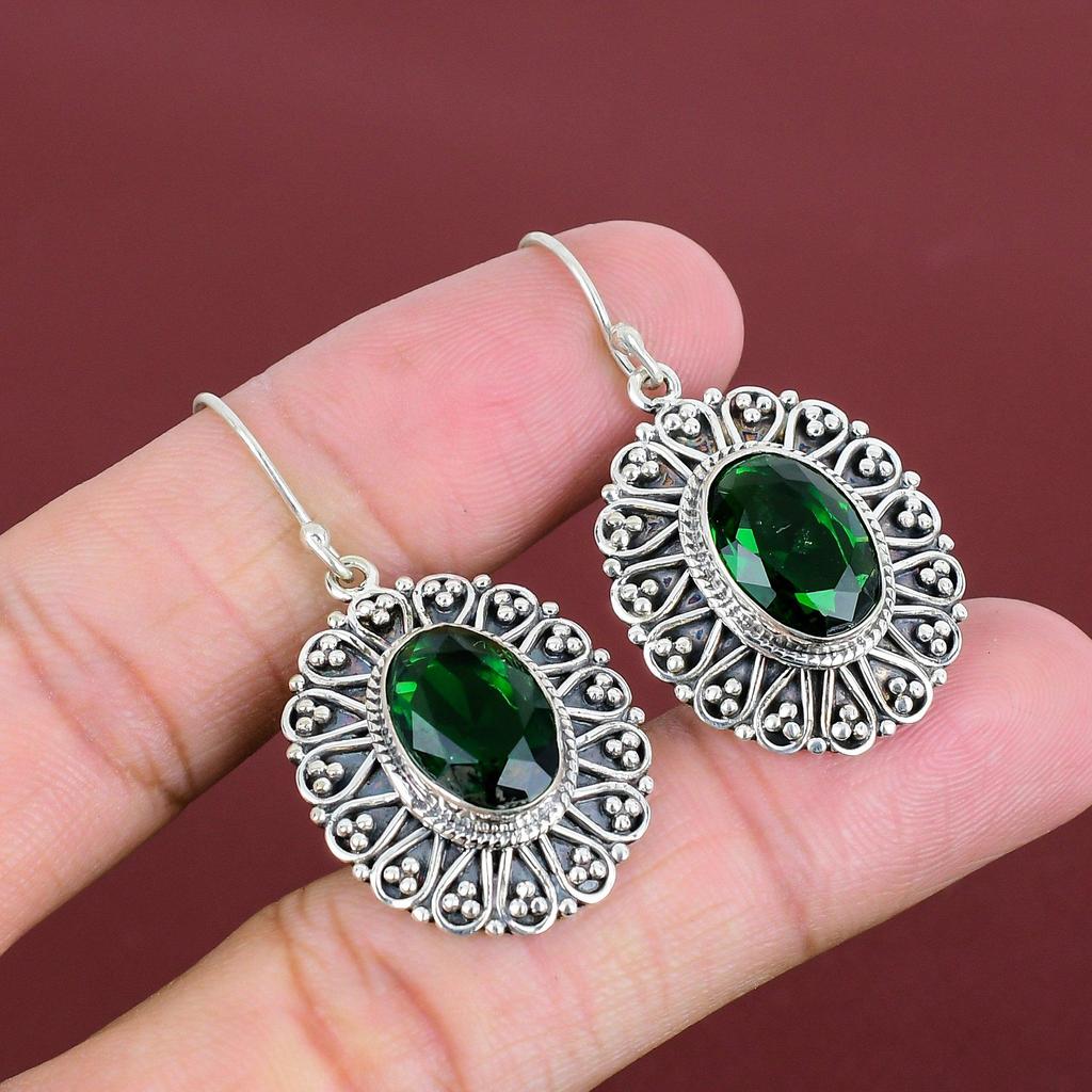 Faceted Chrome Diopside Earring 925 Sterling Silver Earring Natural Gemstone Earring Handmade Decent Jewelry Vintage Earrings Gifts For Wife