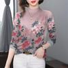 Women's Winter Printed Fleece-Lined Long-Sleeve T-Shirt, Age-Reducing, Tummy Concealing, Semi-High Neck - Ideal for Middle-Aged and Elderly Moms.