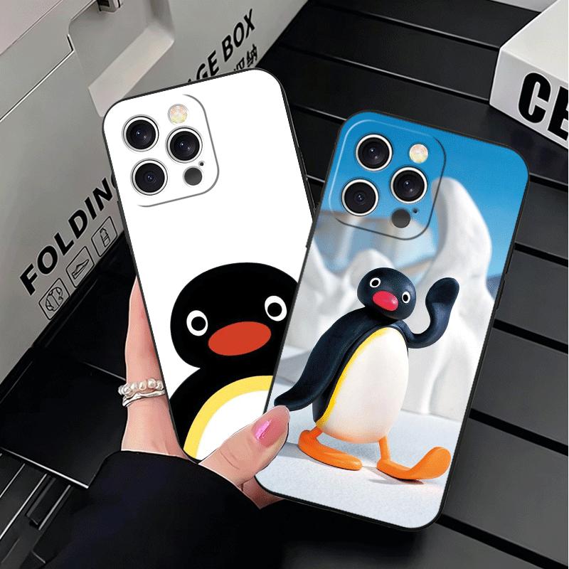 Cartoon P-Pingu Penguin Soft Phone Case for iPhone 16 16E 17 Air 15 Pro Max 14 Plus 13 Mini 11 12 7 Black Cover Back Shell
