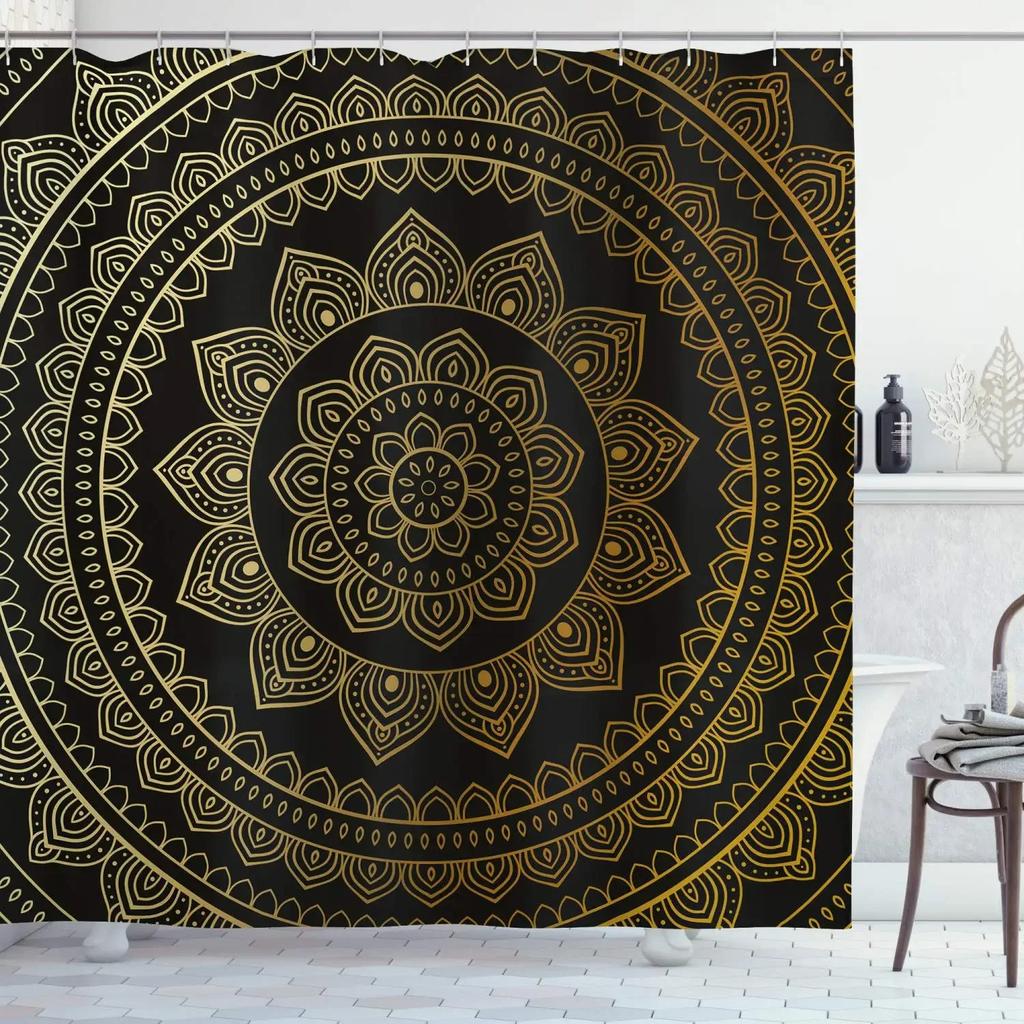 Mandala Boho Dusjforheng Fargerikt Blomstermønstret Baderomsforheng for Hjem Badekar Dekorasjon Vanntett Polyesterstoff med Kroker