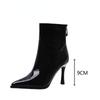 Women's Sexy Pointed Toe High Heels Ankle Boots Autumn Winter Warm Plush Booties Shiny Sequin Short Bota Mujer