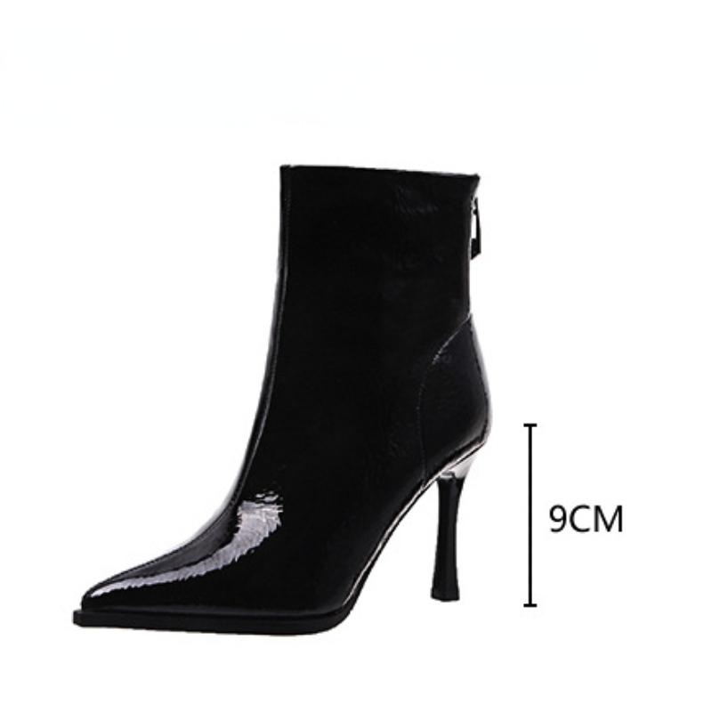 Women's Sexy Pointed Toe High Heels Ankle Boots Autumn Winter Warm Plush Booties Shiny Sequin Short Bota Mujer