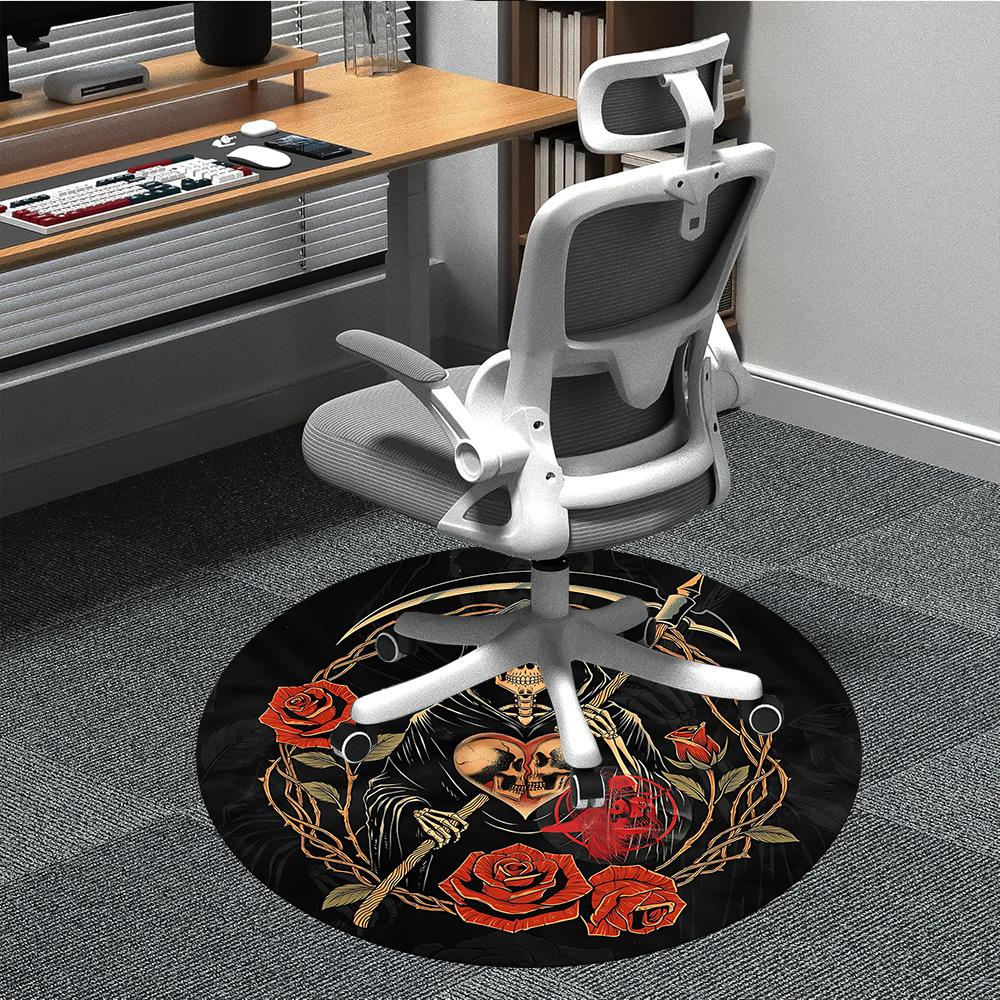 1pc Death Roses Office Round Area Rug, Under Office Chairs Bedroom Living Room Home Decor, Room Deco